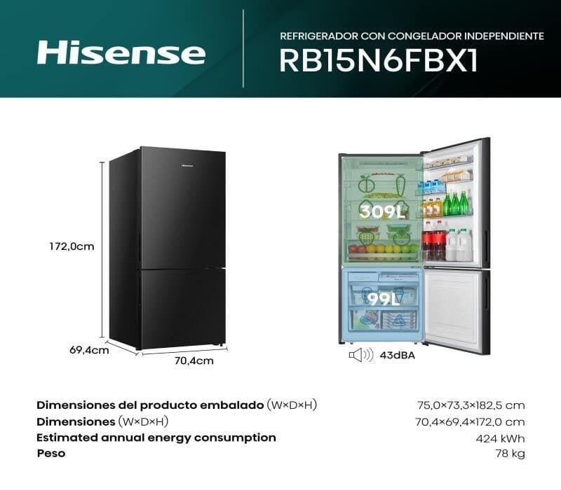 REFRIGERADOR HISENSE 15P3 BOTTOM MOUNT NEGRO RB15N6FBX1, imagen 3