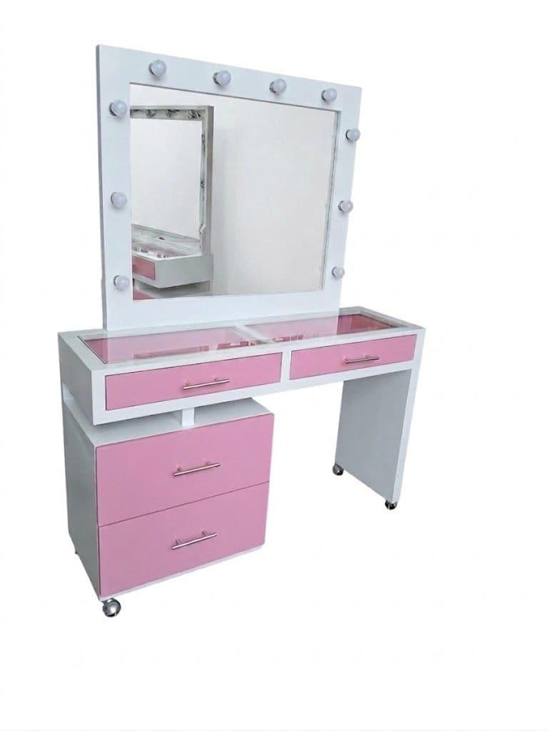 TOCADOR CRISTEL BLANCO/ROSA 4 CAJONES CON CRISTAL