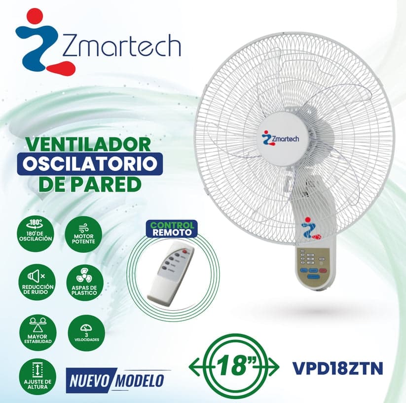 VENTILADOR ZMARTECH DE PARED CON CONTROL VPD18ZTN, imagen 2