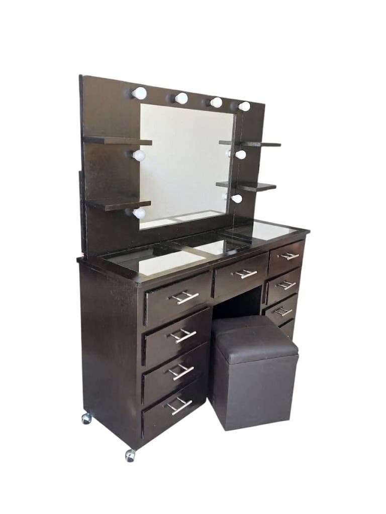 TOCADOR VANITY 9 CAJONES CON CRISTAL DOBLE REPISA CHOCOLATE, imagen 2