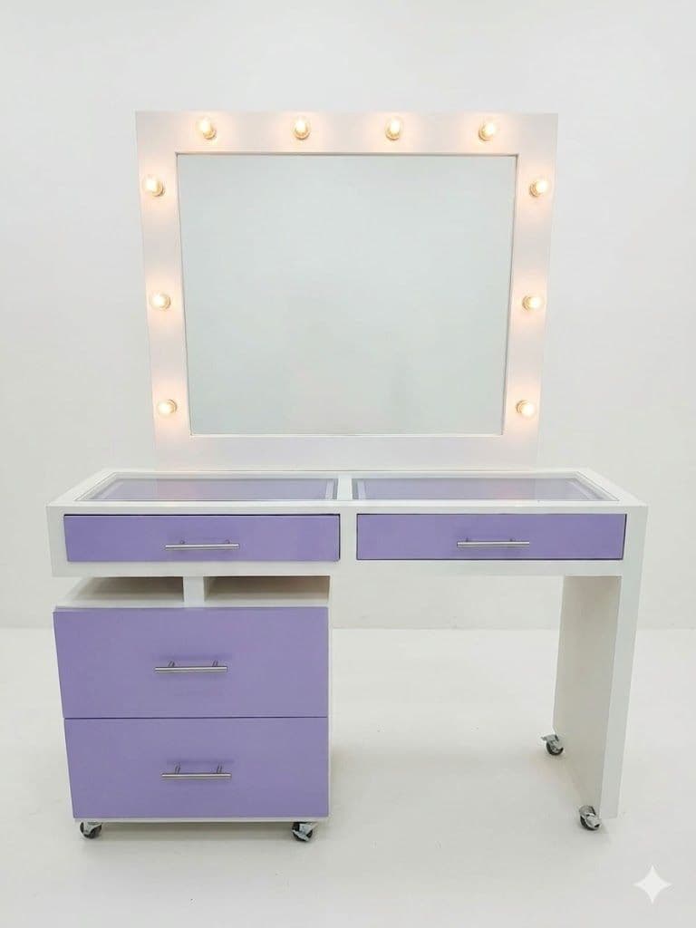 TOCADOR CRISTEL BLANCO/LILA 4 CAJONES CON CRISTAL