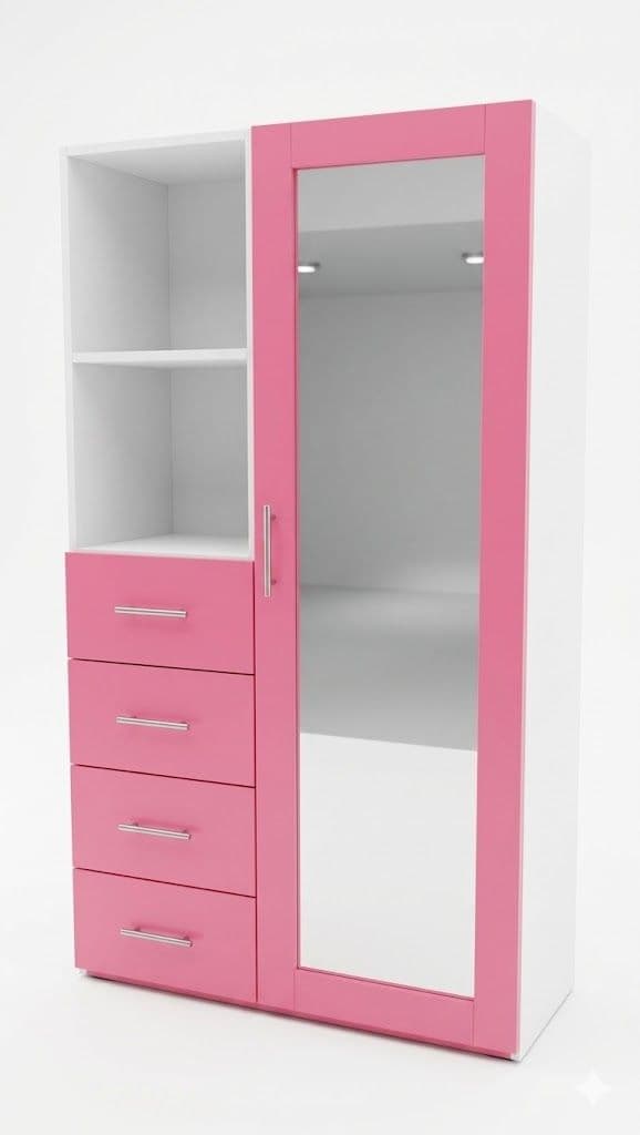 TOCADOR PAOLA BLANCO/ROSA 4 CAJONES ESPEJO CORREDIZO