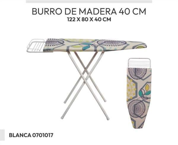 BURRO DE PLANCHAR CON LISTON 40 CM PATA BLANCA