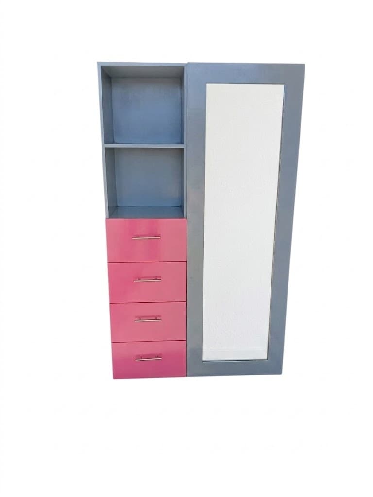 TOCADOR PAOLA GRIS/ROSA 4 CAJONES ESPEJO CORREDIZO