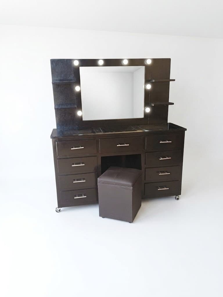 TOCADOR VANITY 9 CAJONES CON CRISTAL DOBLE REPISA CHOCOLATE